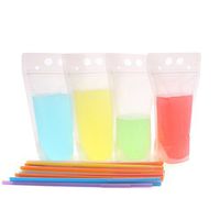 Warmbuy Reclosable Stand Up Drinks Pouches Bags with Plastic Flexible Straws, Set of 50