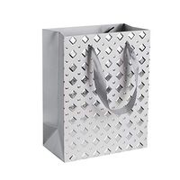 Diamond Design Foil Stamped Gift Bags Set (12 Pack)- 9”x 7”x 4” Unique Design with Durable Ribbon Handles, Beautiful Present Bags Best for Birthday, Wedding and. (Silver)