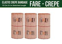 FARE - Reusable Cotton Crepe Bandage 10cm X 4m Roll Sports Wrist Wrap Straps, Elastic Compression with Bandage Clips (10m X 4m Set 3)
