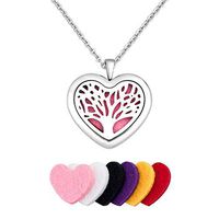 CLY Jewelry Aromatherapy Essential Oil Diffuser Necklace Stainless Steel Locket Pendant Tree of Life Love Heart with Refill Pads