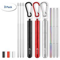 HomLujo 3 Pack Telescopic Metal Straws For Drinking -Its Reusable Portable Collapsible Straw of Stainless Steel with Black, Red and Silver Travel Case, Silicone Tip, Cleaning Brush and Keychain