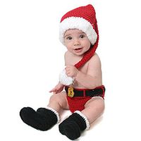 Eyourhappy Handmade Knitted Crochet Photography Props Christmas Claus Outfit Hat Diaper Boots