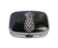 LCTCKP Custom Fashion Square Glass Silver Pill Case Decorative Metal Western Medicine Tablet Container Box (Pineapple)