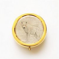 RhyNSky Animal Wolf Mini Portable Pocket Pill Box Case Holder for Purse, 3 Compartments, Gold, FG30