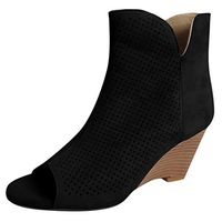 KAIXLION Women's Wedge Shoes Casual Ankle Boots Fashon High Heel Platform Shoes Stylish Round Toe Slip on Bootie Black