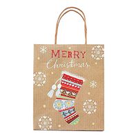 JJHAEVDY Christmas Gift Bags, Kraft Paper Bags with Handle Assorted Christmas Prints Goody Bags for Holiday Party Favors (C, S)