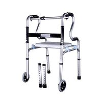 PIWYHOW Medical Height Adjustable Walker, Folding Portable Aluminum Elderly Rehabilitation Standing Aid, Compact Lightweight Walking Frame, Silver