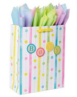 American Greetings Extra-Large Dot and Stripe Baby Gift Bag with Tissue Paper; 1 Gift Bag and 8 Sheets of Tissue Paper