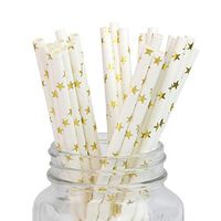 Decorative Gold Star Paper Straws - 100-Pack Biodegradable, Sturdy Drinking Straws for Juices, Shakes, Smoothies, Cake Pops