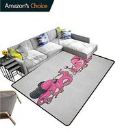 YucouHome Octopus High Traffic Area Rug Kids, Cartoon Art Illustration of Octopuses in Fun Retro Costumes at Party Vintage Style, Fashionable High Class Living Dinning Room(2.5'x 7') Pink Grey