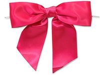 Pack Of 12, 5" Solid Hot Pink Pre-Tied Satin Gift Bows W/6" Twist Ties 1-1/2" Ribbon