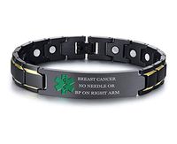XUANPAI Breast Cancer NO Needle OR BP ON Right ARM Magnet Therapy Medical Alert ID Bracelet,Black+Green