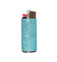 Grey Lighter Cover Sleeve with Aqua Marine Rhinestones LS41