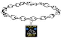 Addison's Disease Medical Alert Emergency Addisonian Crisis Bracelet - Give Emergency Injection - Square Pendant