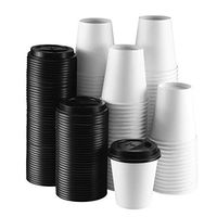 NYHI 8 oz White Paper Disposable Cups With Black Lids - Hot/Cold Beverage Drinking Cup for Water, Juice, Coffee or Tea - Ideal for Water Coolers, Party, or Coffee On the Go
