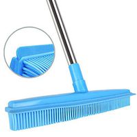 Push Broom Rubber Bristles Sweeper Squeegee Edge 51 inches Adjustable Long Handle Non Scratch Bristle, Indoor Outdoor Broom for Pet Cat Dog Hair Carpet Hardwood Floor Tile Windows Clean Cleaning(Blue)