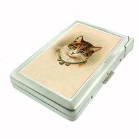 Perfection In Style Metal Cigarette Case with Built in Lighter Vintage Cat Design 001