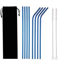10PCS/Set Stainless Steel Straws, 8.5in Straight/Curved Reusable Replacement Metal Straws With Cleaning Brush For 20oz Tumblers - KKAAyueqin (8 blue)