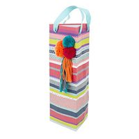 Hallmark Signature Bottle Gift Bag (Colorful Stripes with Silver Glitter and Pom Pom Tassel) for Easter, Mother's Day, Housewarmings, Birthdays, Bridal Showers and More