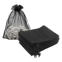 HRX Package Black Organza Bags 5x7 inch 100pcs, Mesh Candy Bags Jewelry Pouches Drawstring Empty Sachet for Present Wedding Giveaways