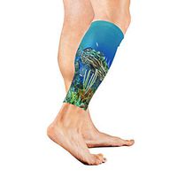 Stretch Sport Calf Sleeve Fish Ocean Protective Guard for Men Women - Best Footless Compression Socks for Shin Splints, Running,Basketball Football (1 Pair)