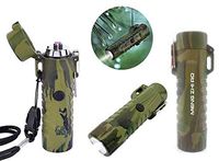 MENG ZHI AO Outdoor Waterproof Lighter Double Arc Plasma Lighter with LED Bright Flashlight USB Rechargeable Lighter Windproof Flameless Lighter Prefect for Camping Hiking Fire Starter (Camouflage)