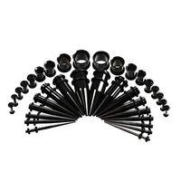 DELOVE 36PCS Ear Gauge Stretching Kit, Gauges Kit Acrylic Plugs +Stainless Steel Tapers 14G-00G -Ear Stretching Piercing Set,Black