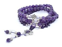 The Art of Cure Healing Jewelry & Mala meditation beads (108 beads on a strand) (Amethyst & Tibetan Silver Flower)