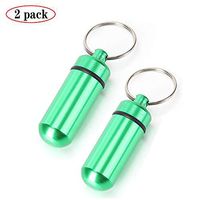 Y-only Waterproof Travel Pill case Keychain Mini Pill Fob Emergency Aspirin Holder, Lightweight Aluminum EDC Medicine Tablet Capsules for Outdoor Sports, Camping, Hiking, First Aids, 2 Pcs,Green