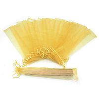 Bezall® 50pcs Drawstring Organza Folding Hand Fan Pouch Party Wedding Favor Gift Bags 2 x 10 Inches (Golden)