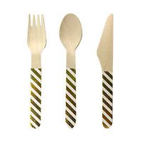 Ipalmay Disposable Wooden Cutlery Spoon Forks Set - Natural, Eco-Friendly, Biodegradable, Compostable Utensils, 24 Pieces, Glitter Decorations