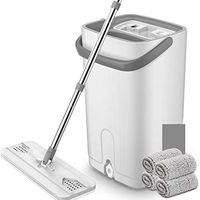 XJAXY Microfiber Flat Floor Mop and Bucket Set, Professional Flat Squeeze Mop with 2 Reusable Mop Pads for Wet Dry Floor Cleaning, 360 Degree Swivel Head,4 Cotton Heads