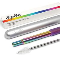 Sip On Premium Collapsible Straw | Portable Reusable Straws Telescopic with Case | Rainbow stainless steel metal straws | Dishwasher Safe | Straw Cleaning Brush (Silver)