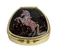 XUTAI Custom Personalized Fan Shape Stainless Steel Gold Glass Travel Pill Case Vitamin Decoration Box (Prismatic Rainbow Unicorn)