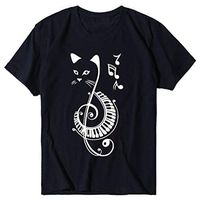 Short Sleeve Tee Blouse for Women,Amiley Women Creative Cat and Sunflower Print Simple Summer Short Sleeve O-Neck Tshirt Tops (X-Large, Black)