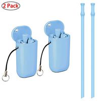 Collapsible Reusable Straws Drinking Silicone Foldable Straw with Case 2 Pack Blue