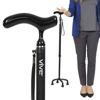 Vive Carbon Fiber Quad Cane - Ultra Lightweight Walking Stick For Men, Women - Adjustable Ergonomic Grip Handle - Nonslip Four Prong Rubber Tips For Right, Left Stability Support - Mobility Travel Aid
