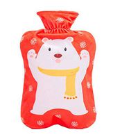 1000ML Classic PVC Cold or Hot Water Bottle with Soft Plush Cover - Bear - Red