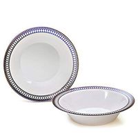 " OCCASIONS" 120 Bowls Pack, Heavyweight Disposable Wedding Party Plastic Bowls (14oz Soup Bowls, Odyssey in White/Blue & Gold)
