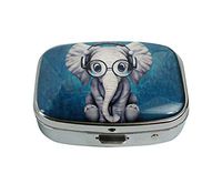 Baoquan Custom Silver Square Glass Pill Case Medicine Vitamin Organizer Pocket Decoration Gift (Cute Elephant Pattern)