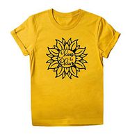 Eoeth Women Sunflower Letter Printing Short Sleeve T-Shirts Simple O-Neck Tee T-Shirt Tunic Blouse Tops Shirts Pullover Yellow