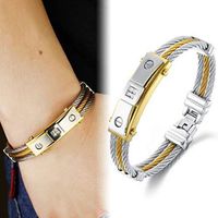 Preciashopping Men's Stainless Steel Gold Silver Cubic Zirconia Twisted Cable Bangle Bracelet