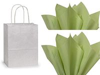 Pack of 1 White Rose Size 5.25"X3.5"X8.25" Kraft Bag with 2 Gift Grade Tissue Paper Sheets Choose Tissue Color (SAGE)