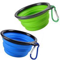 KIQ Pop-up Dog Bowl & Pet Bowl Collapsible Travel Silicone Camping/Hiking/Walking Crate Dish Bowl with Carabiner Clip [2 Cup Set] Travel-Size Folding Dog Portable (Blue/Green, Small)