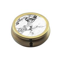 Pill Box Case Round Bronze Weekly Pill Organizers Case Decorative Boxes- Custom Fashion Style Bronze Pill Box Case for Purse- 3 Compartments Pill Box/Pill Case Pocket (Black White Marble Style)