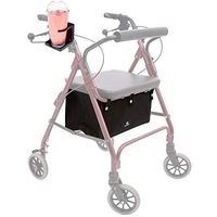 Large Underseat Bag & Cup Holder for Walker - Two Rollator Accessories -Large Drink Holder & Pouch- Under Seat Storage Organizer with Water Bottle Holder - Rollator/Walker Itself NOT Included (Black)