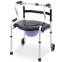 LTLHXM Walking Frame 2 Wheeled Rollator Walker Commode Over Toilet Chair with Padded Seat and Back Height Adjustable Secure Non Slip Walking Mobility Aid 76-94Cm