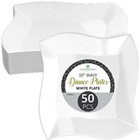 Disposable Plastic Salad Plates - 50 Pack 10” White Wavy Design Dessert for Wedding, Birthday, Dinner Party - Ecofriendly Kitchen Dinnerware Supplies - by Elite Selection