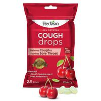 Herbion Naturals Cough Drops with Natural Cherry Flavor, 25 Count, Oral Anesthetic - Relieves Cough, Throat, Bronchial Irritation, Soothes Sore Mouth, for Adults and Children