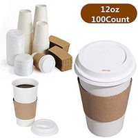 12 oz To Go Coffee Cups with Sleeves and Tight Lids Prevent Leaks White Paper Hot Cold Cups Disposable Coffee Beverages Cups Party Cups for Hot and Cold Drinks 100 Count